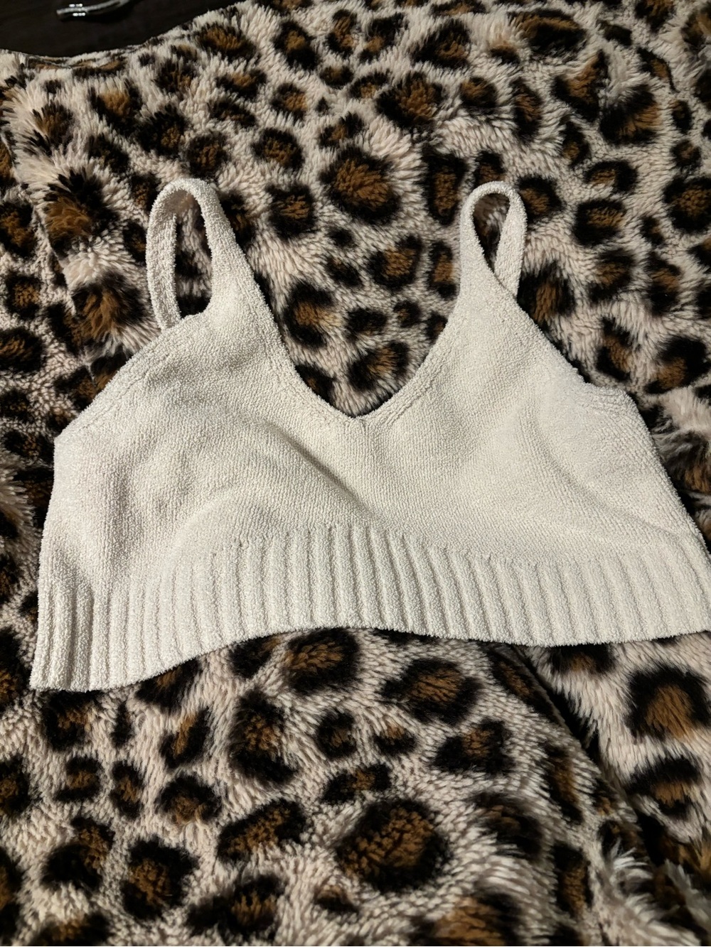Cream Knit V‑Neck Bralette Crop Top
